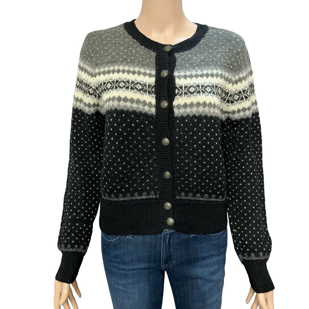 90s VTG Gap Fair Isle Cardigan Medium Button Down Nordic Wool Black READ